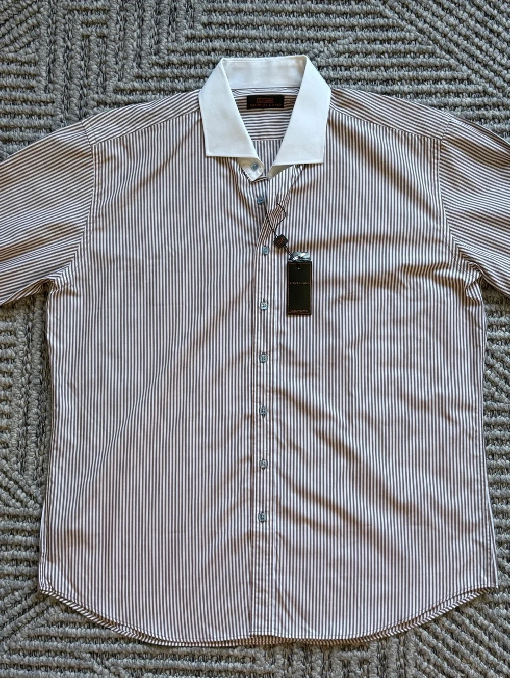 Men's Striped Dress Shirt with White Contrast Collar